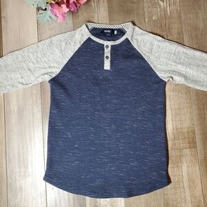 Univibe Boys Marled Long Sleeve Raglan Henley Tee T-Shirt Size Medium 10/12 EUC